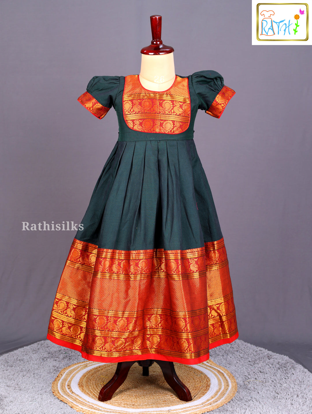 Narayanpet Style Royal Blue and Gold Woven Frock