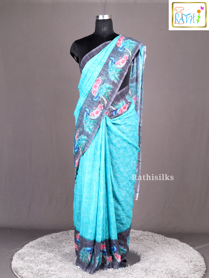 Graceful Light Blue Synthetic Saree