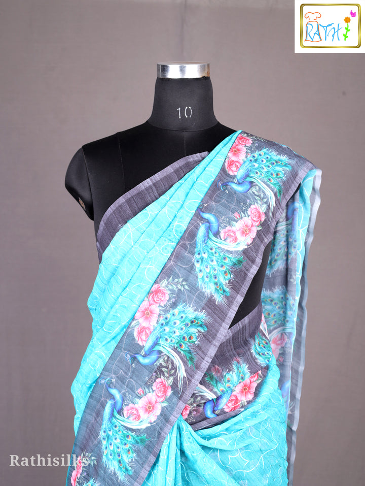 Graceful Light Blue Synthetic Saree