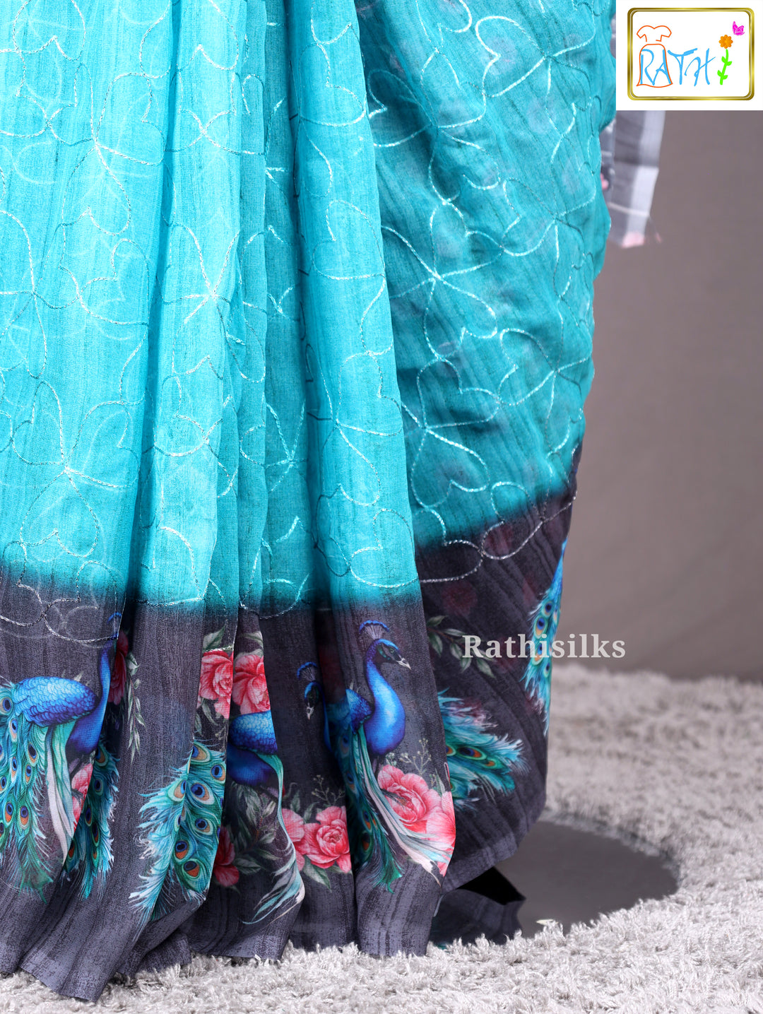Graceful Light Blue Synthetic Saree