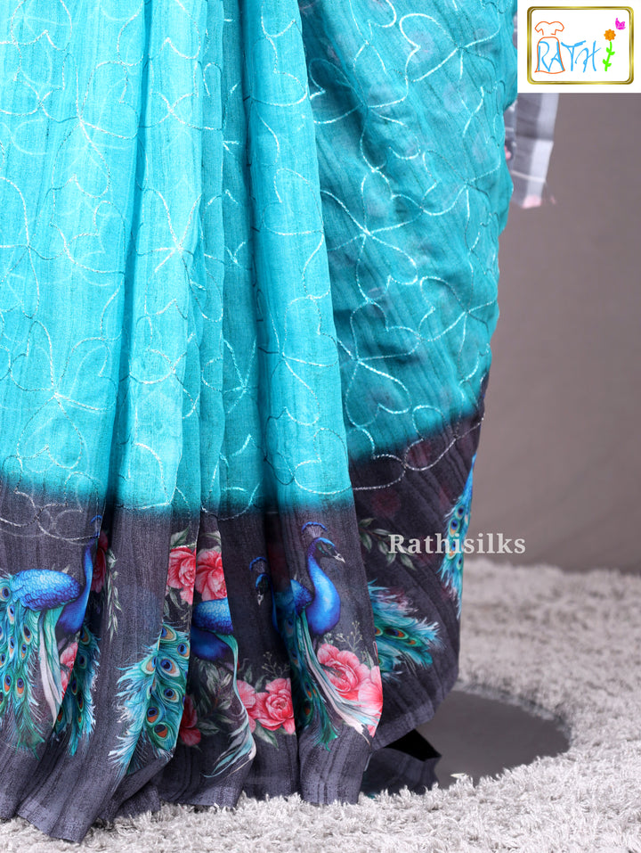 Graceful Light Blue Synthetic Saree