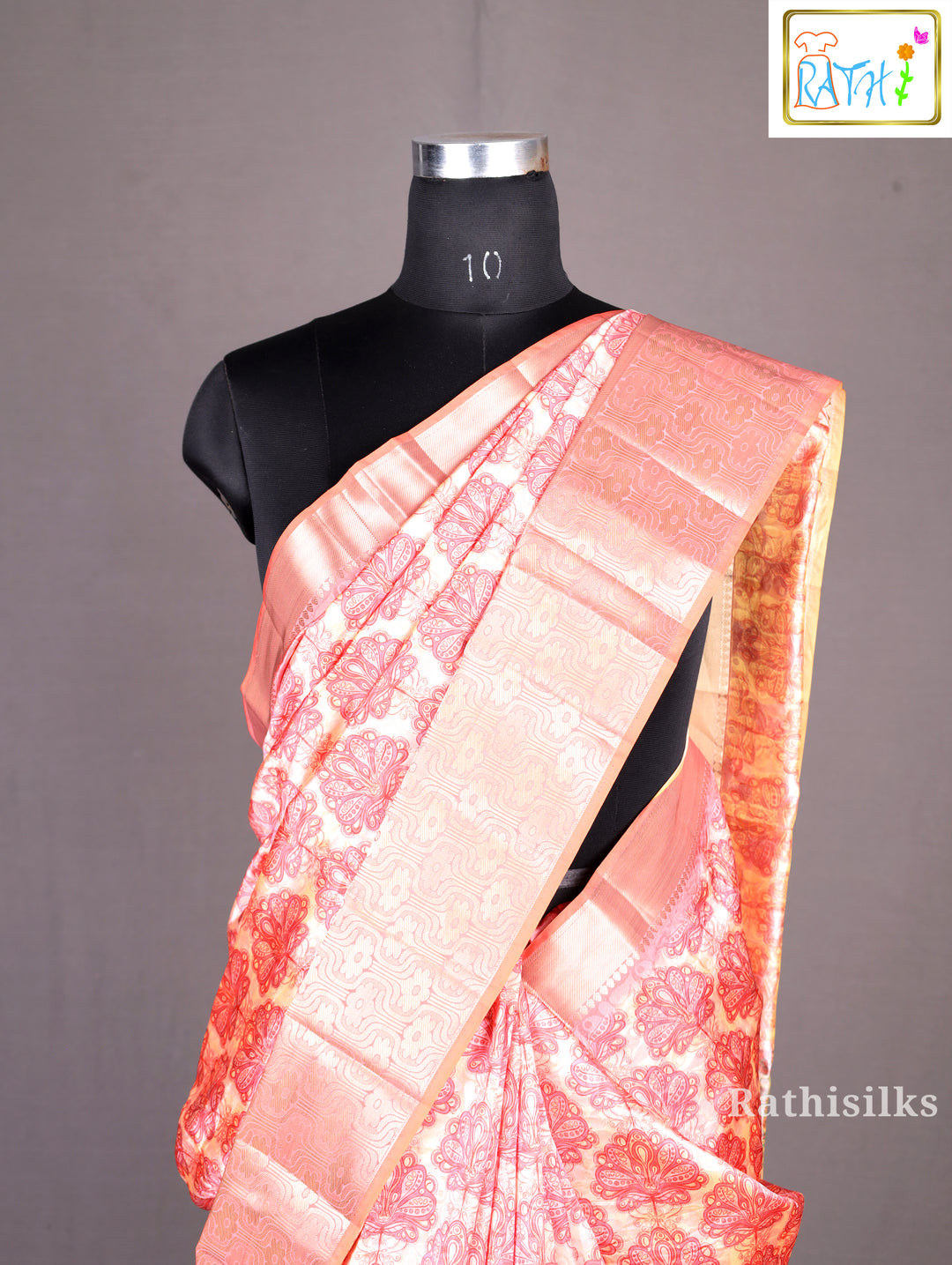 Graceful Peach Synthetic Saree