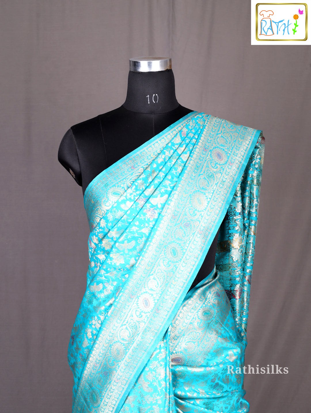 Majestic Teal Blue Synthetic Saree