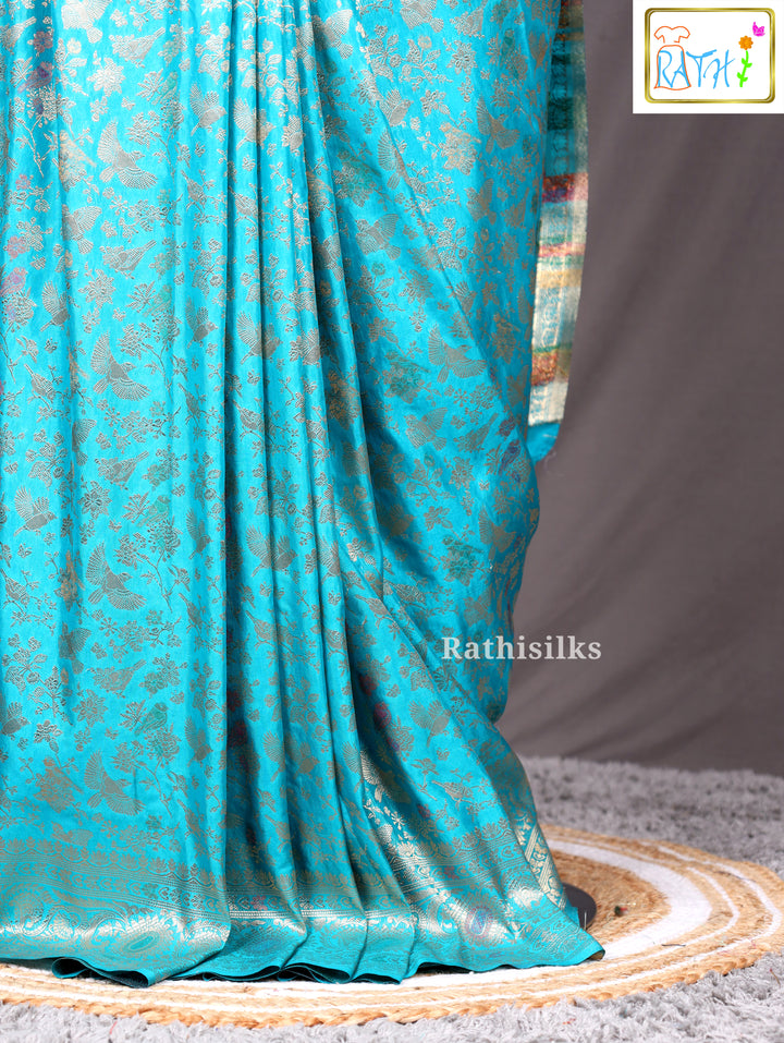 Majestic Teal Blue Synthetic Saree