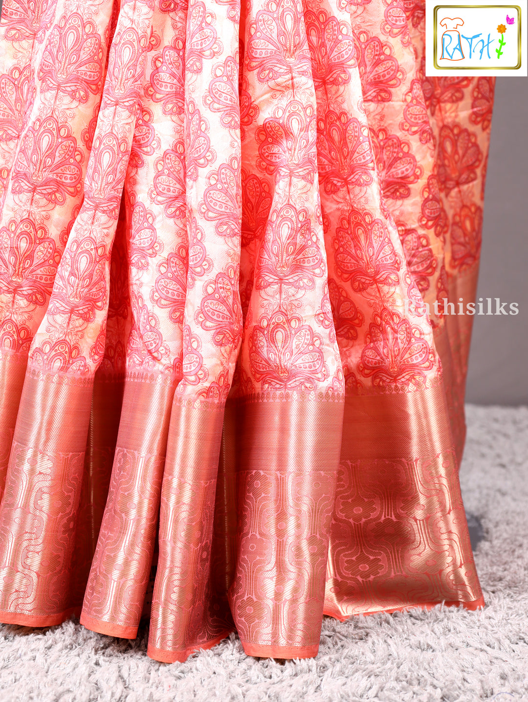 Graceful Peach Synthetic Saree