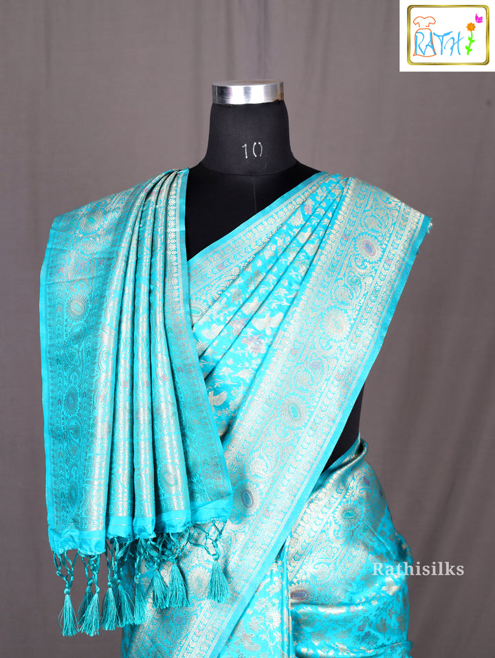 Majestic Teal Blue Synthetic Saree