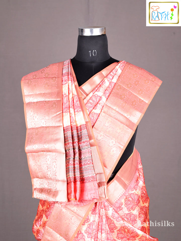 Graceful Peach Synthetic Saree