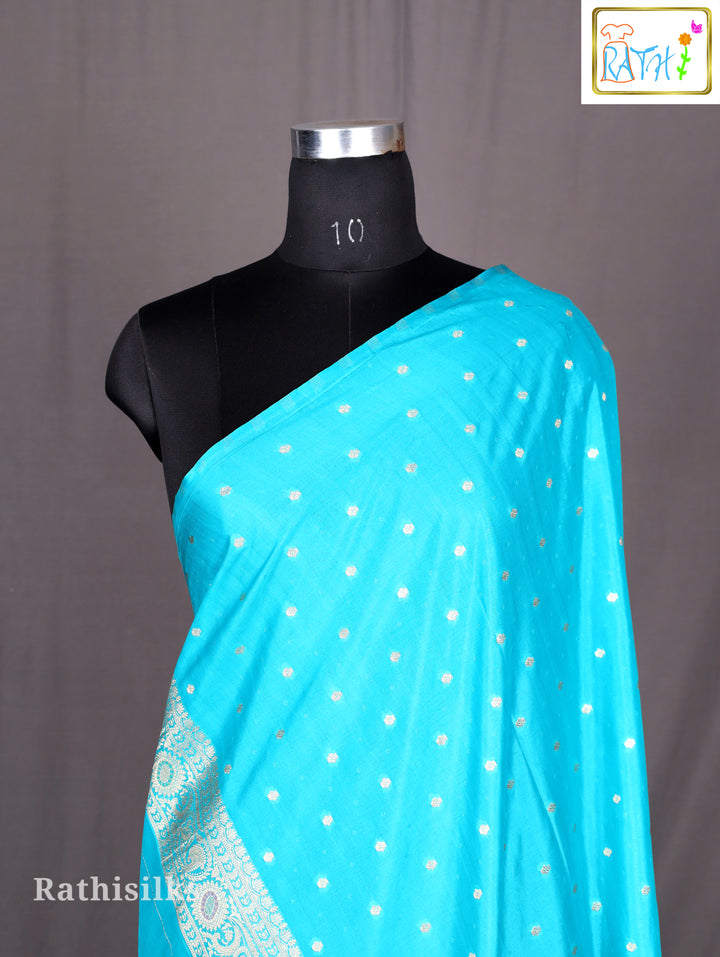 Majestic Teal Blue Synthetic Saree