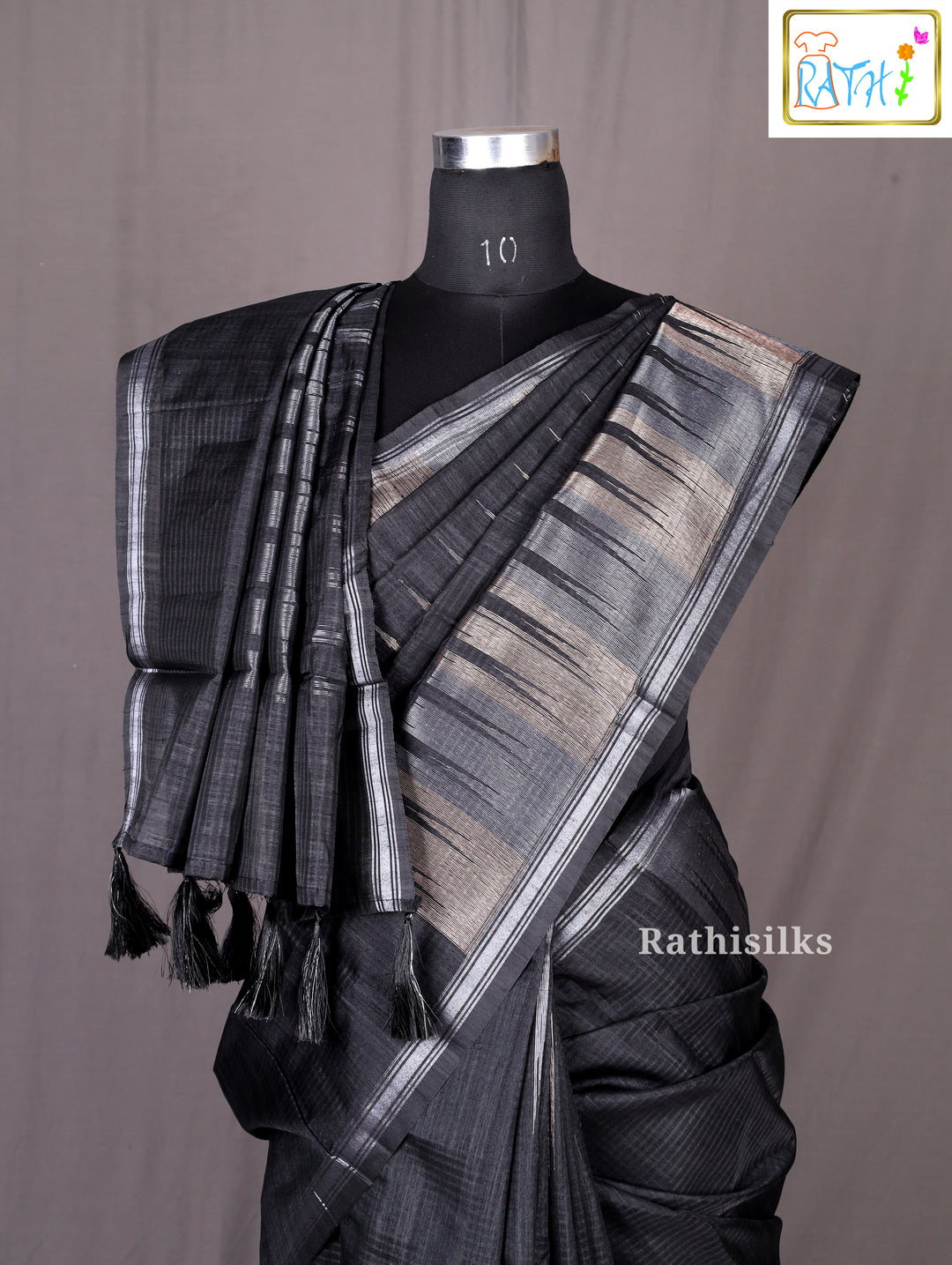 Elegant Black Synthetic Saree