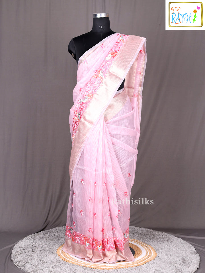 Elegant Baby Pink Synthetic Saree
