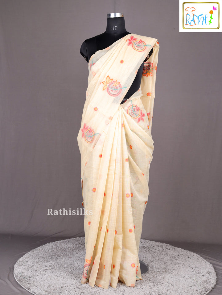 Elegant Cream Synthetic Saree