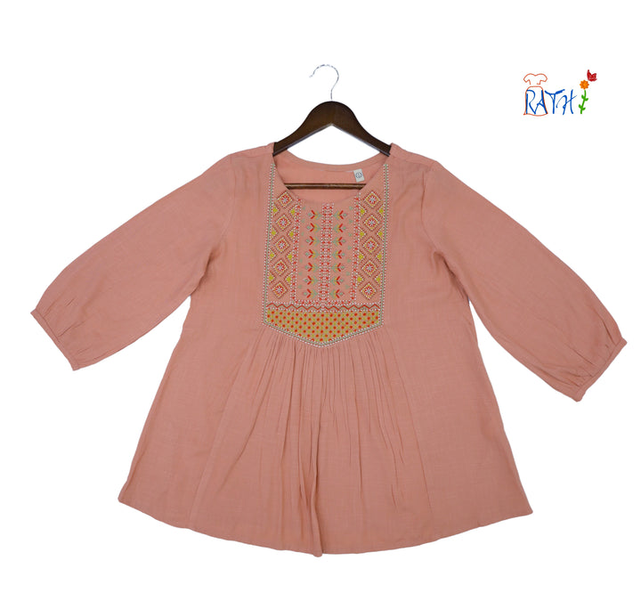 Rayon Embroidered Cotton Kurta Top