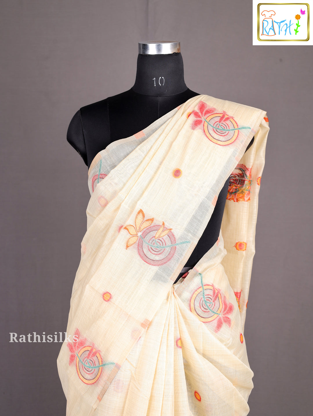Elegant Cream Synthetic Saree