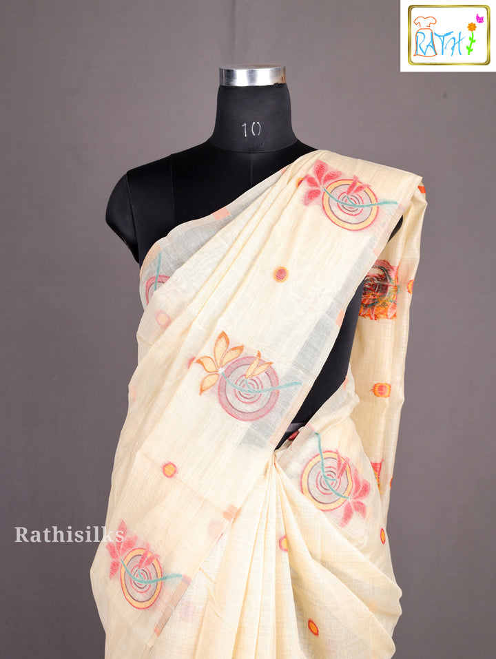 Elegant Cream Synthetic Saree