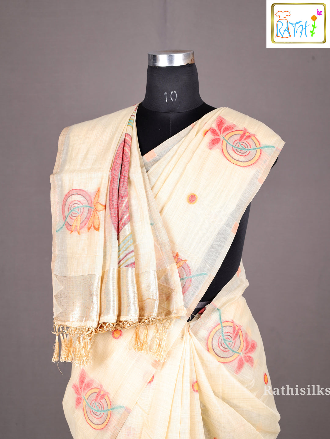 Elegant Cream Synthetic Saree
