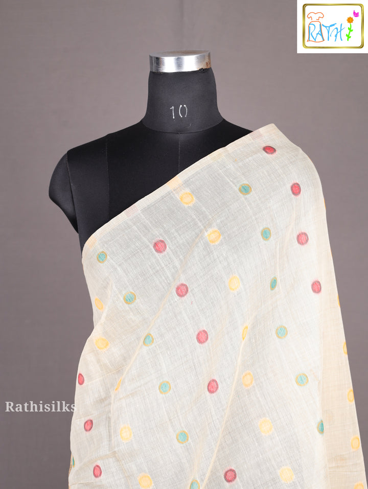 Elegant Cream Synthetic Saree