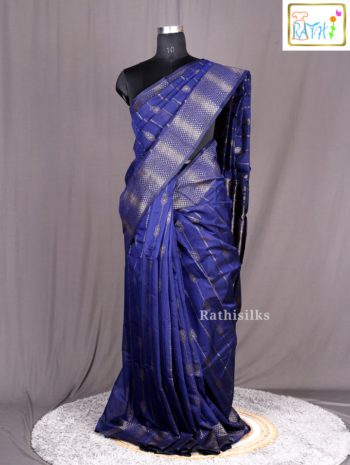 Elegant Navy Blue Synthetic Saree