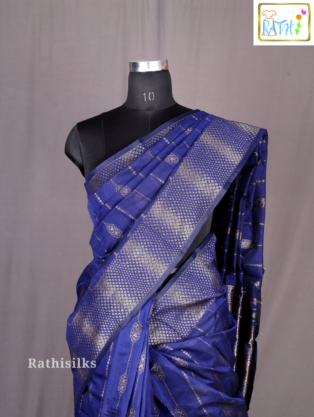Elegant Navy Blue Synthetic Saree