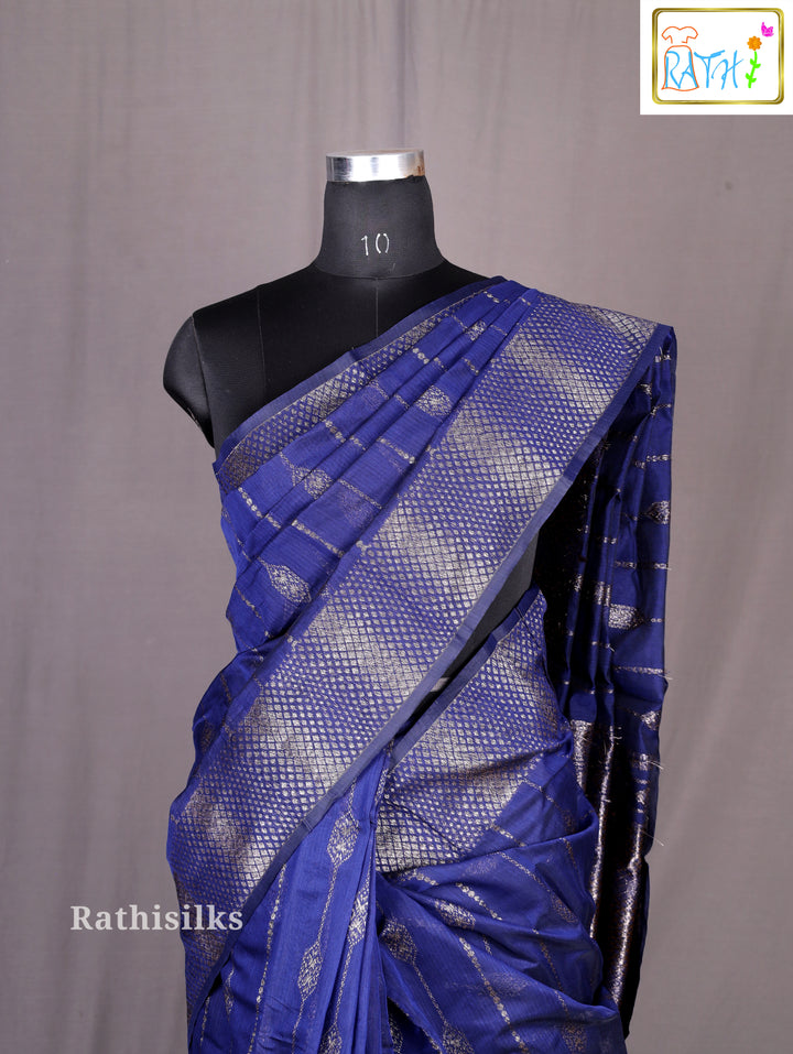 Elegant Navy Blue Synthetic Saree