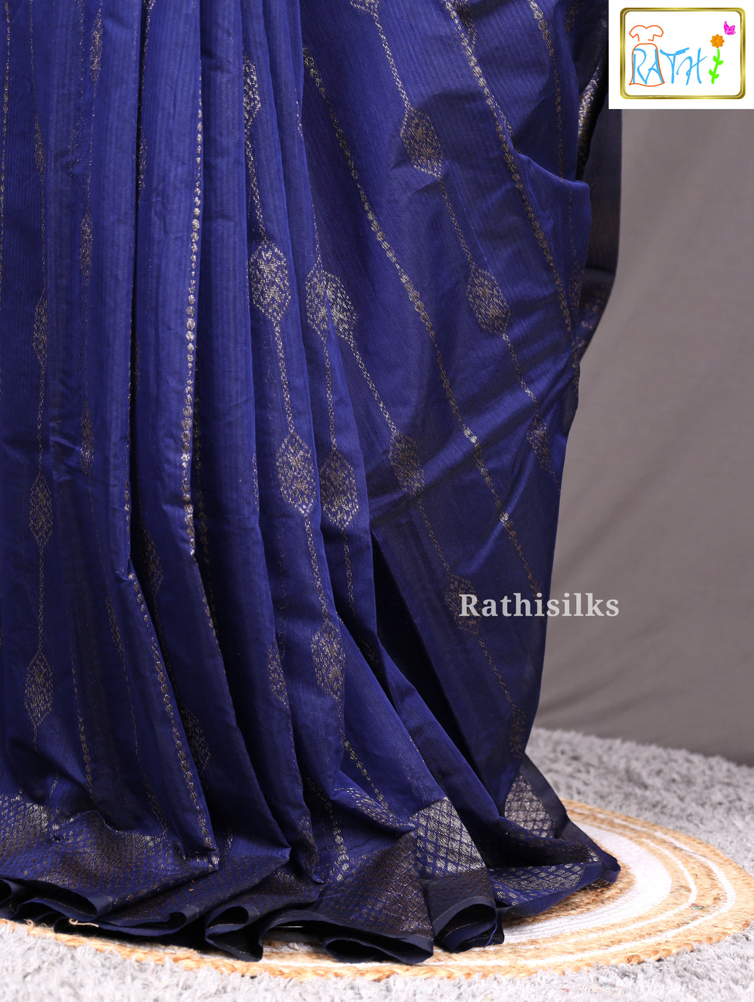 Elegant Navy Blue Synthetic Saree