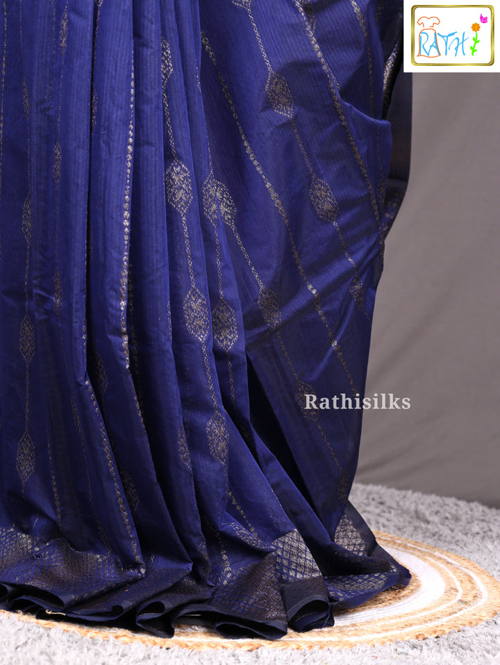 Elegant Navy Blue Synthetic Saree