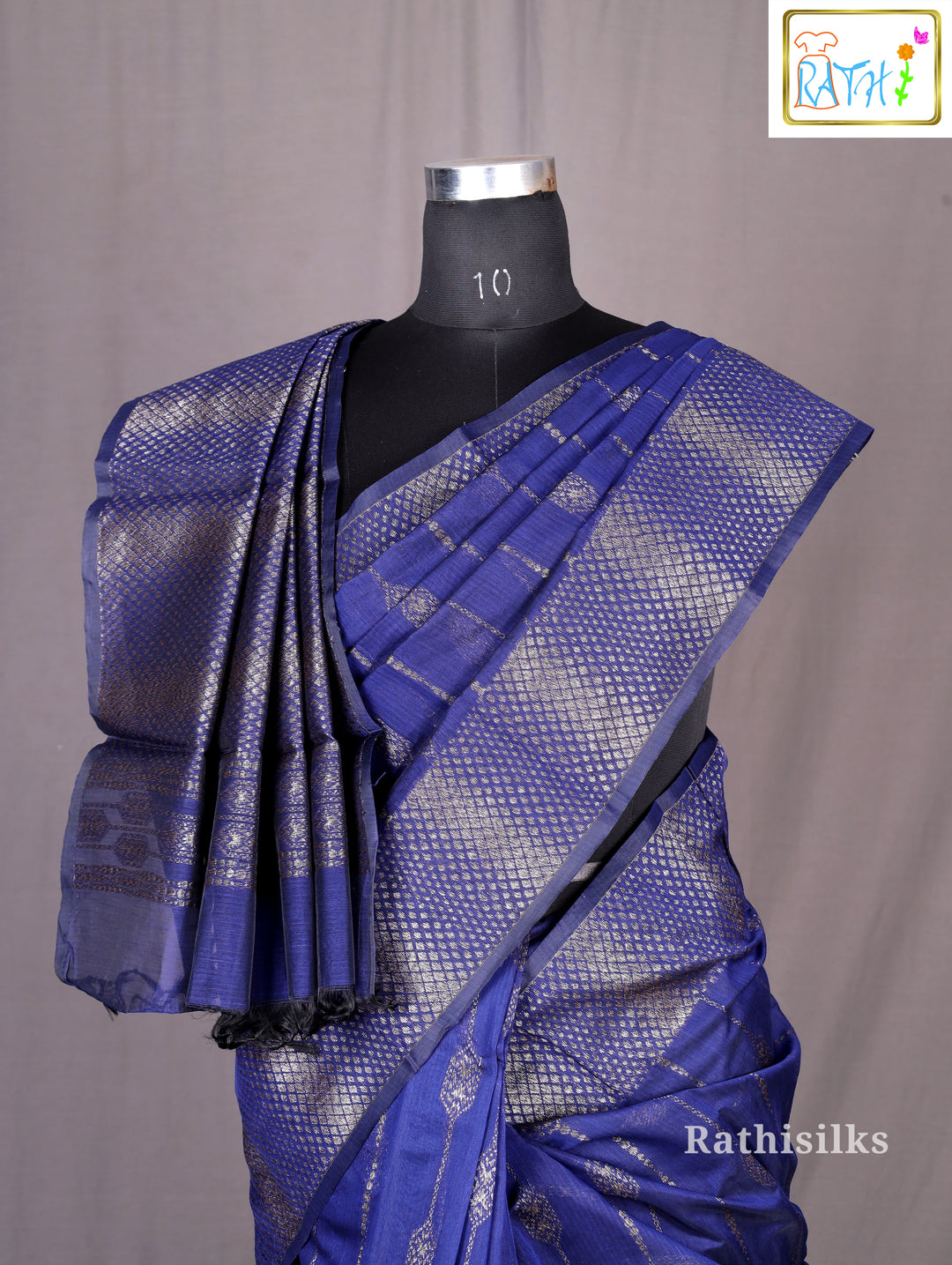 Elegant Navy Blue Synthetic Saree
