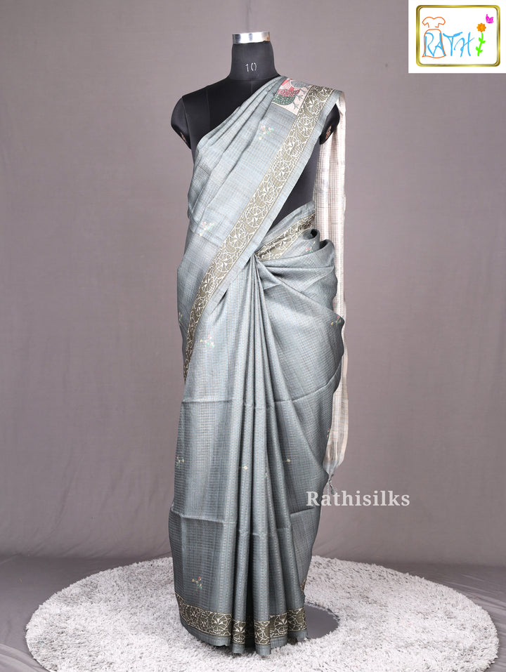 Elegant Grey Synthetic Saree