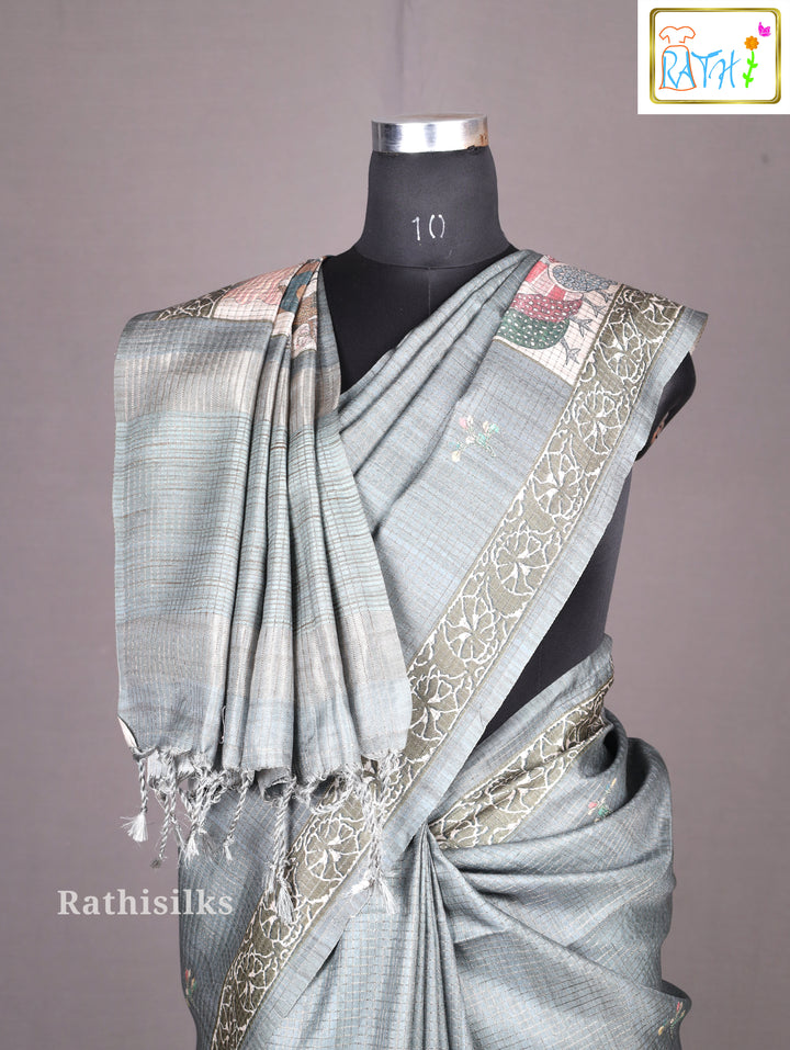 Elegant Grey Synthetic Saree