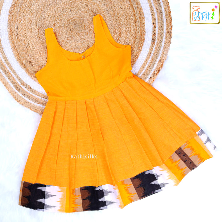 Vibrant Orange and Ikat Pattern Cotton Pavadai Sattai