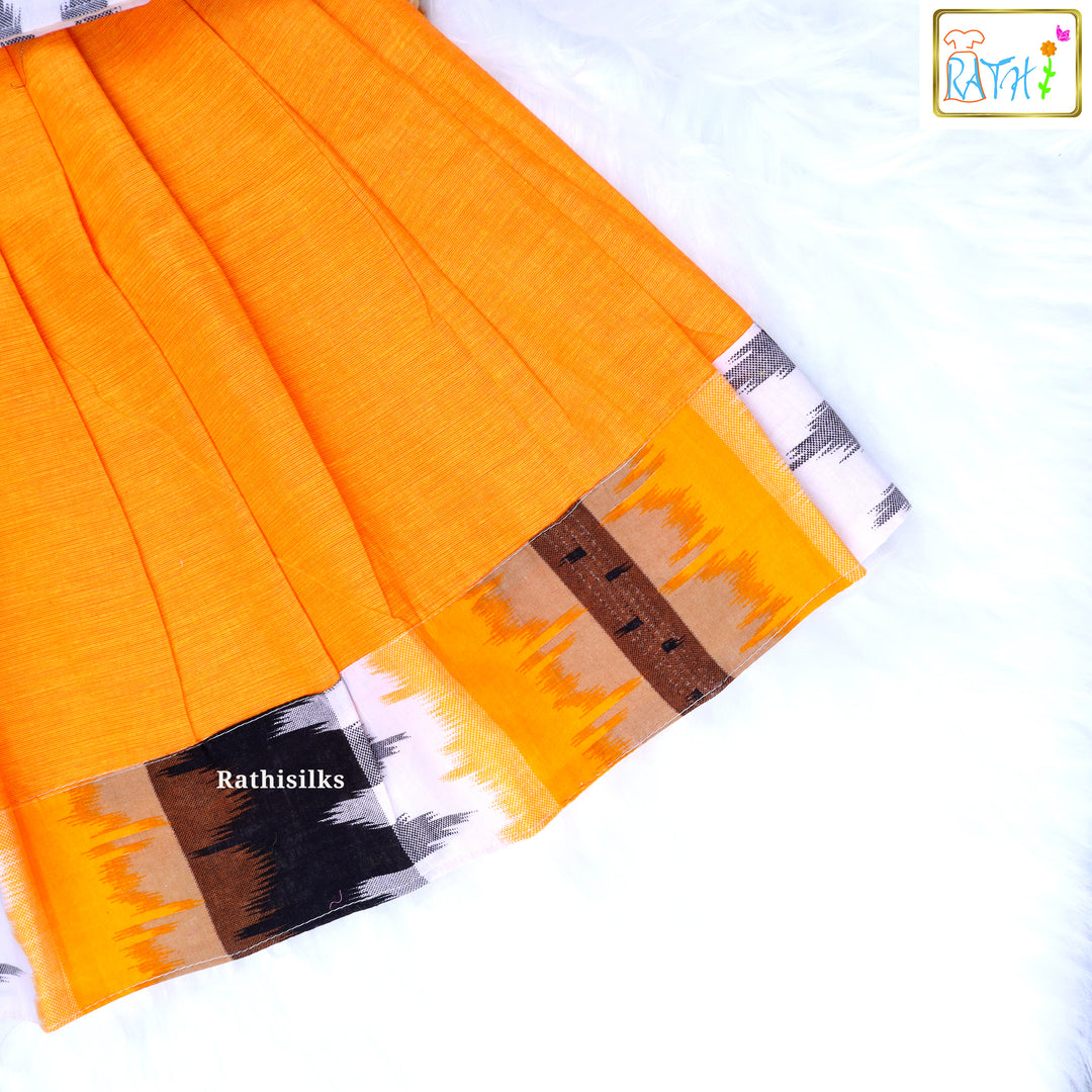 Vibrant Orange and Ikat Pattern Cotton Pavadai Sattai