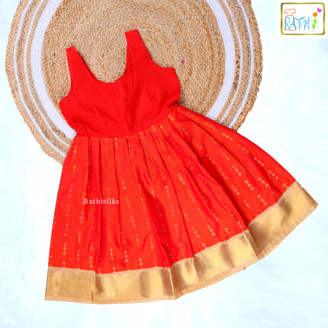 Golden and Orange Silk Blend Pavadai Sattai