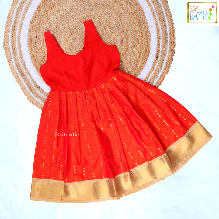 Golden and Orange Silk Blend Pavadai Sattai
