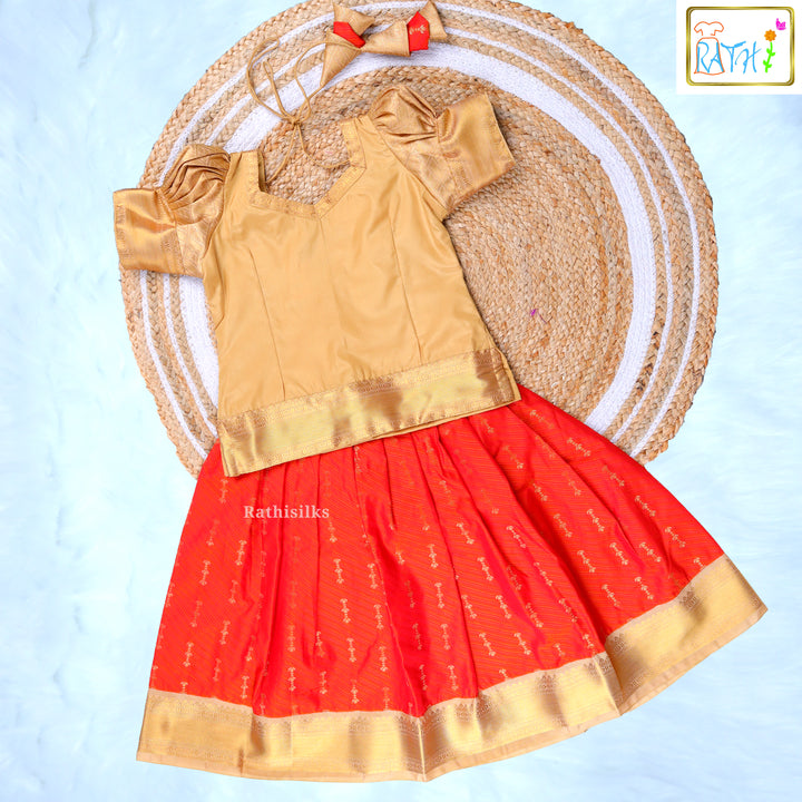 Golden and Orange Silk Blend Pavadai Sattai