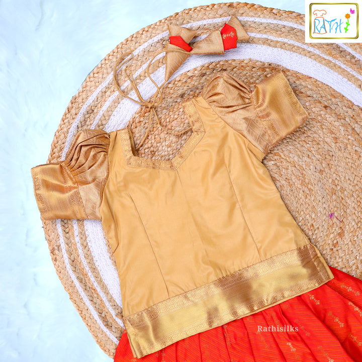 Golden and Orange Silk Blend Pavadai Sattai