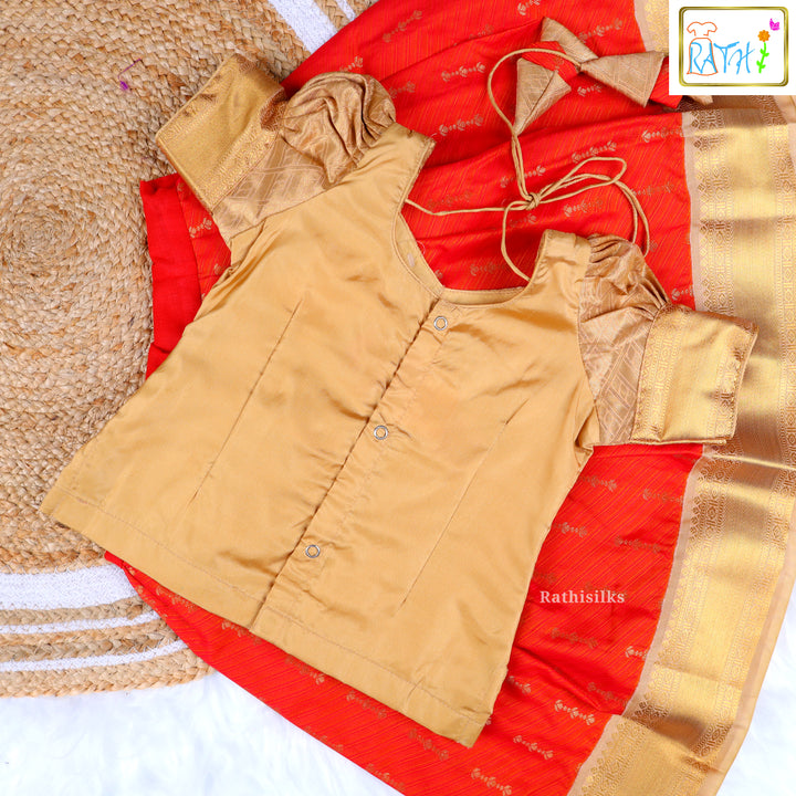 Golden and Orange Silk Blend Pavadai Sattai