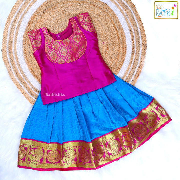 Vibrant Pink and Blue Pavadai Sattai