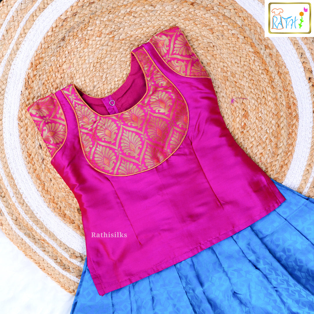 Vibrant Pink and Blue Pavadai Sattai