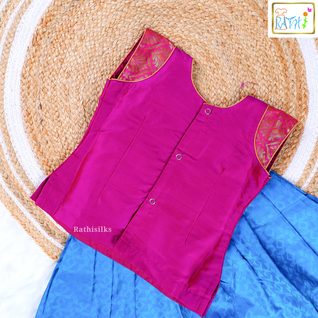 Vibrant Pink and Blue Pavadai Sattai