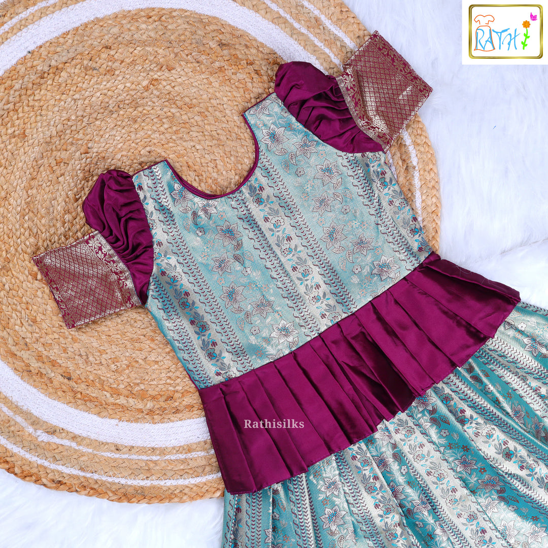 Traditional Teal-Magenta Silk Pavadai Sattai