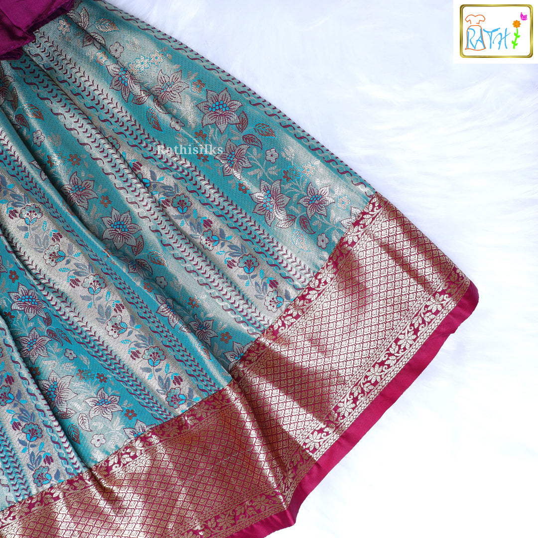 Traditional Teal-Magenta Silk Pavadai Sattai