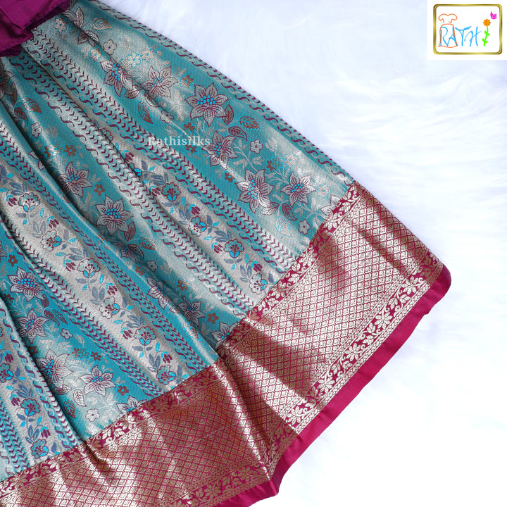 Traditional Teal-Magenta Silk Pavadai Sattai