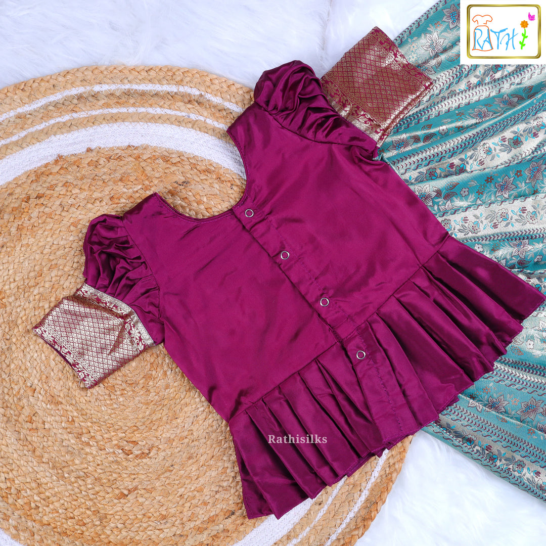 Traditional Teal-Magenta Silk Pavadai Sattai