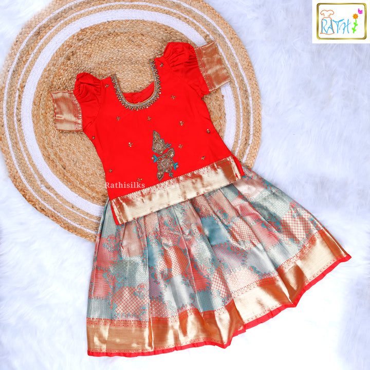 Traditional Red-Gold Silk Pavadai Sattai