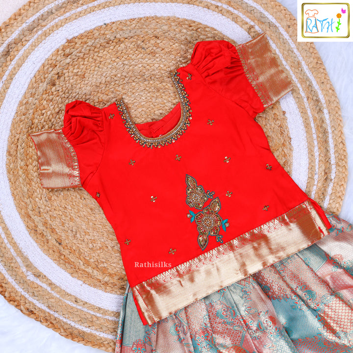 Traditional Red-Gold Silk Pavadai Sattai