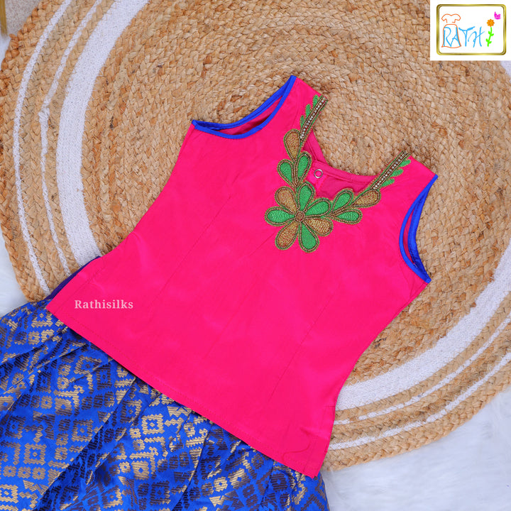Traditional Pink-Blue Silk Pavadai Sattai
