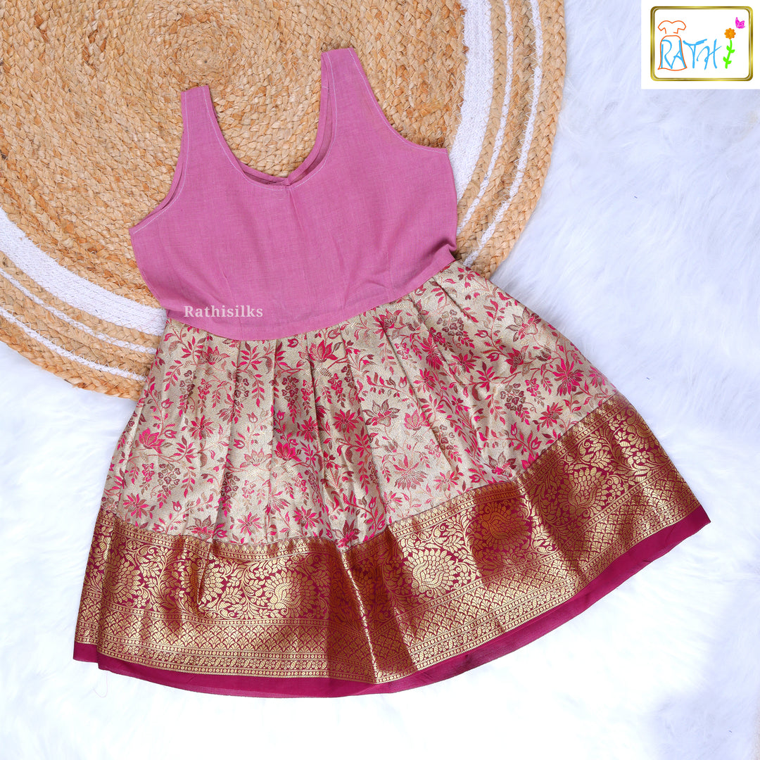 Traditional Maroon-Gold Silk Pavadai Sattai