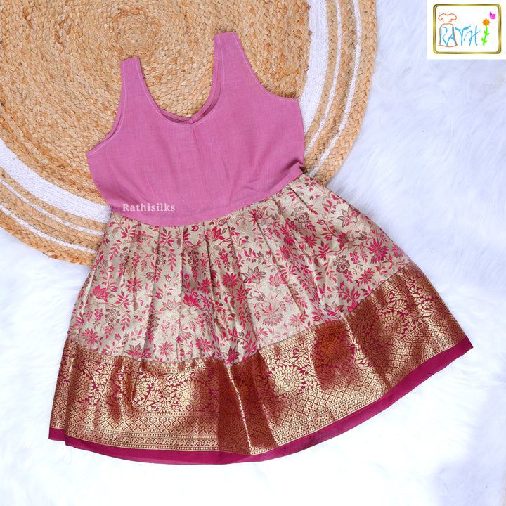 Traditional Maroon-Gold Silk Pavadai Sattai