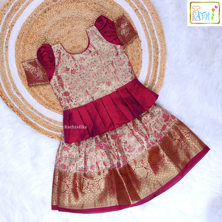 Traditional Maroon-Gold Silk Pavadai Sattai