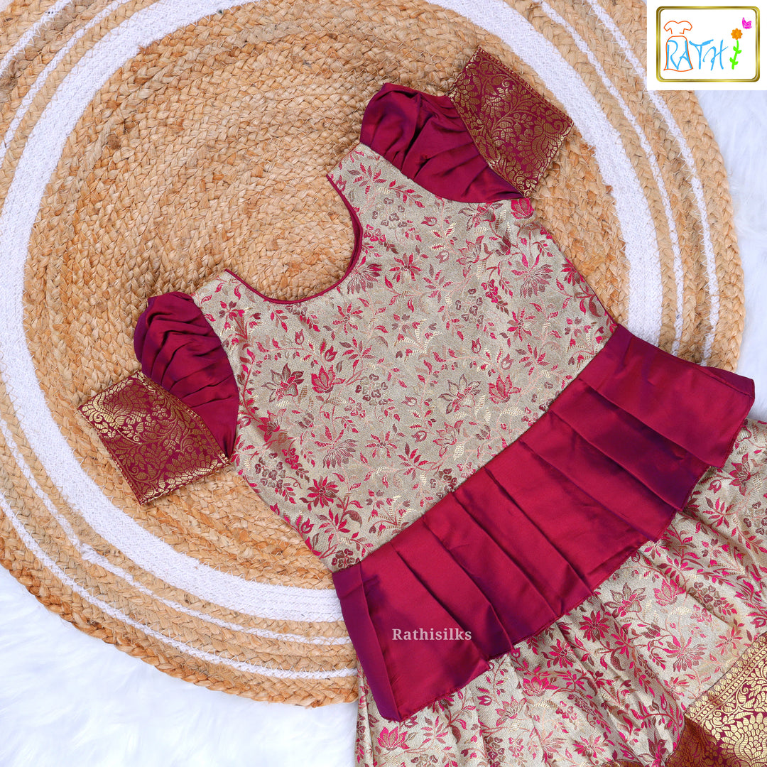 Traditional Maroon-Gold Silk Pavadai Sattai