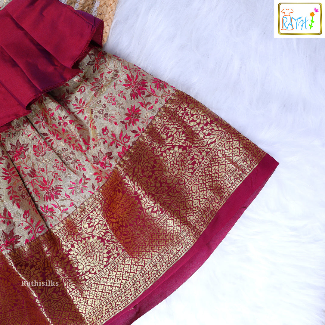 Traditional Maroon-Gold Silk Pavadai Sattai